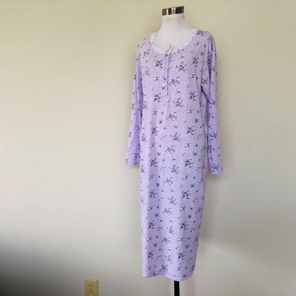 Nightgown Pullover Long Sleeve SECRET TREASURES Purple Floral Scoop Neck - Picture 8 of 9